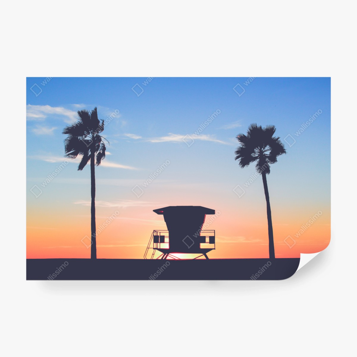 Fototapete sonnenuntergang am strand mit palmen und rettungsturm – Wallnifity® Fototapete sonnenuntergang am strand mit palmen und rettungsturm – Wallnifity®