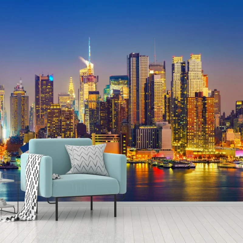 Fototapete Manhattan skyline bei dämmerung – Wallnifity® Fototapete Manhattan skyline bei dämmerung – Wallnifity®