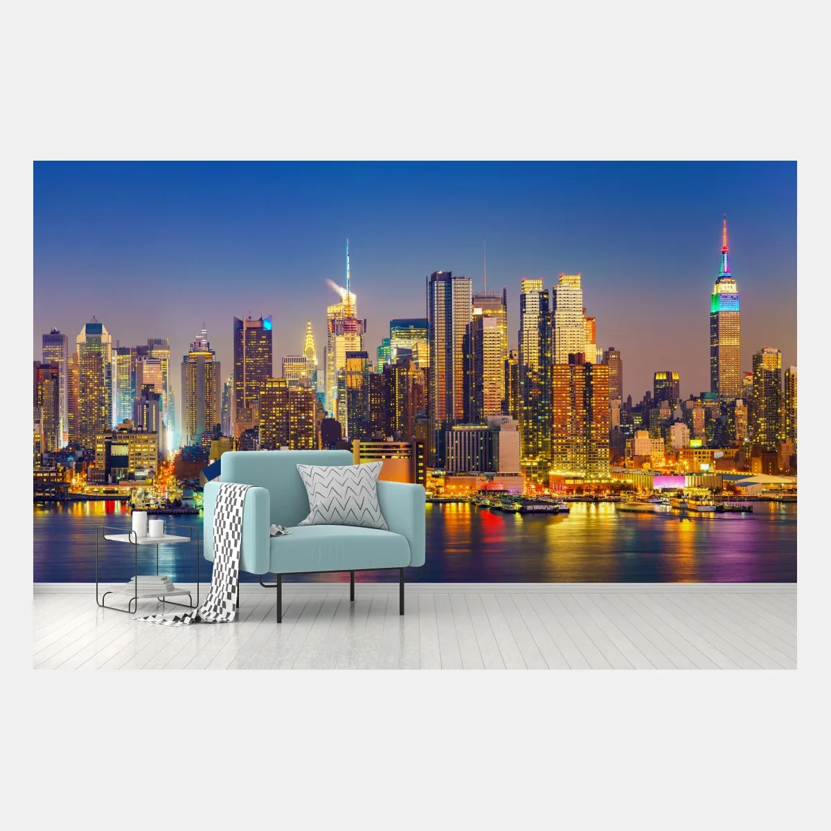 Fototapete Manhattan skyline bei dämmerung – Wallnifity® Fototapete Manhattan skyline bei dämmerung – Wallnifity®