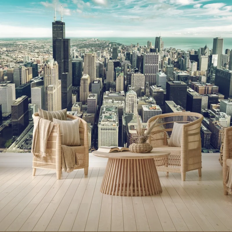 Fototapete Chicago luftaufnahme skyline in türkis vintage-tönen