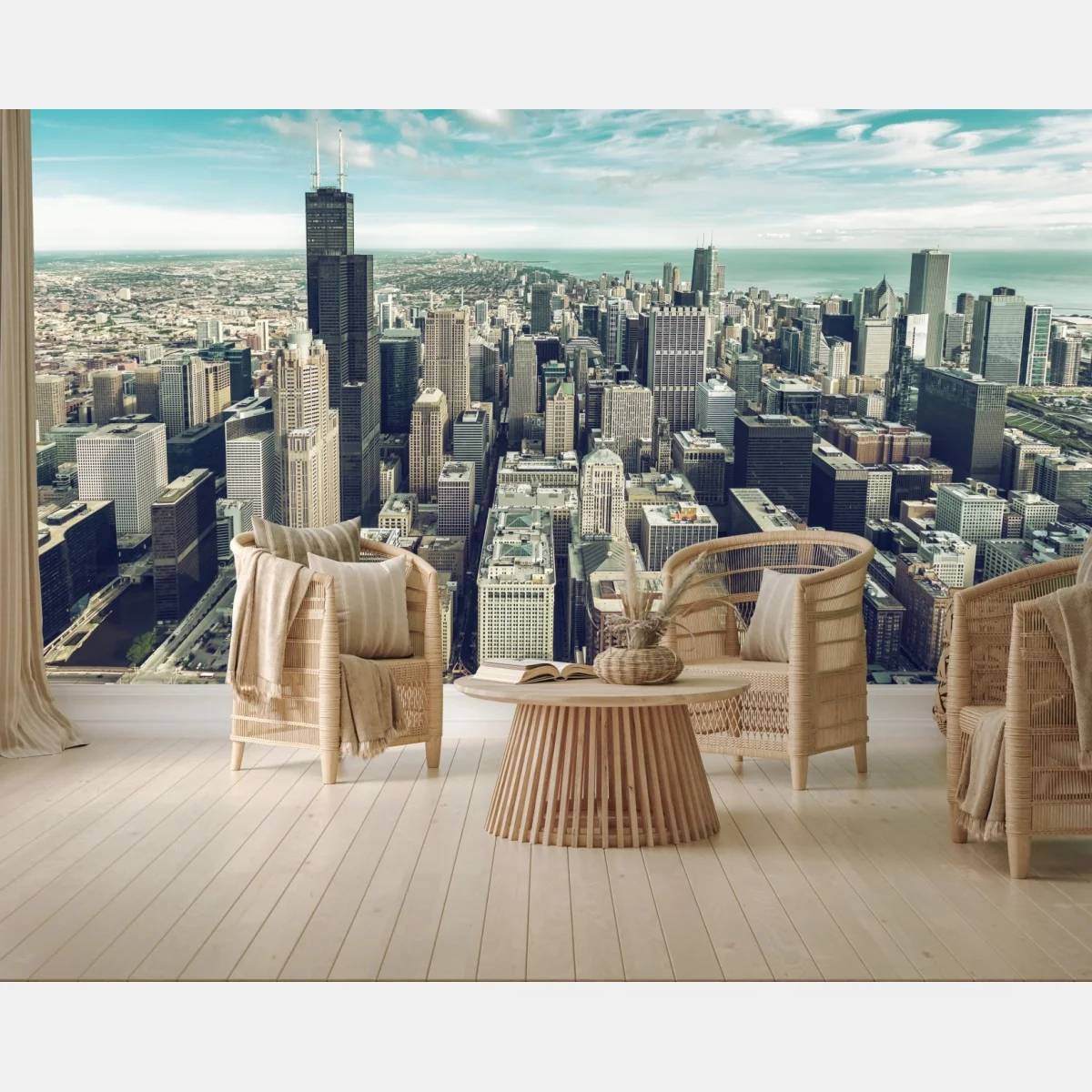 Fototapete Chicago luftaufnahme skyline in türkis vintage-tönen – Wallnifity®