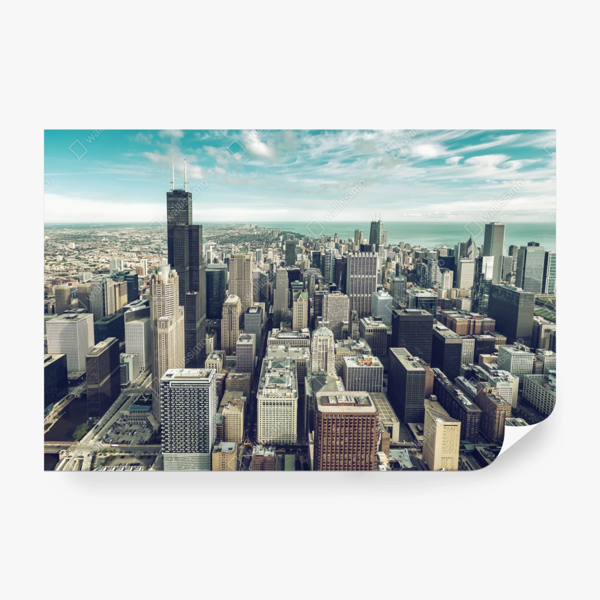 Fototapete Chicago luftaufnahme skyline in türkis vintage-tönen – Wallnifity®