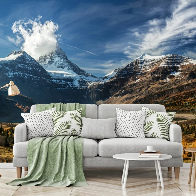 Fototapete schneebedeckte gipfel gespiegelt in einem herbstlichen alpensee