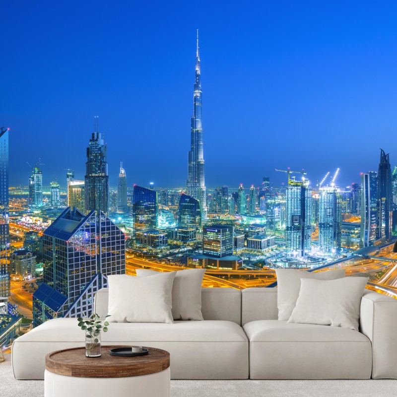 Fototapete Dubai skyline bei dämmerung – Wallnifity®