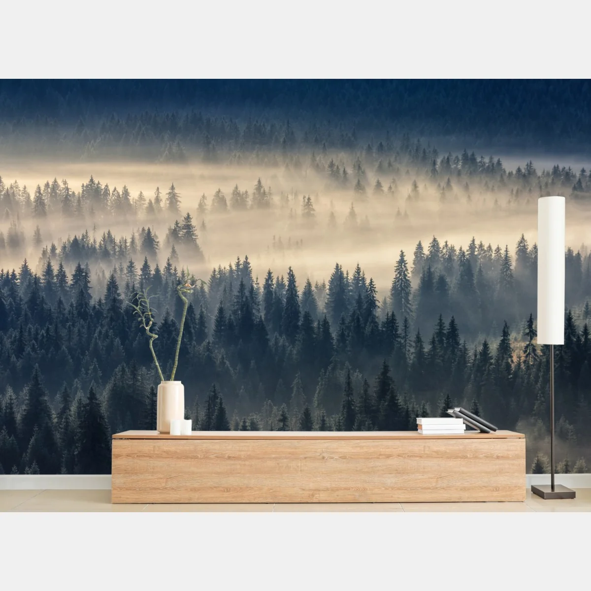 Fototapete nebliges fichtental im dämmerlicht – Wallnifity®