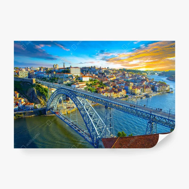 Fototapete sonnige Porto-stadtansicht mit brücke
