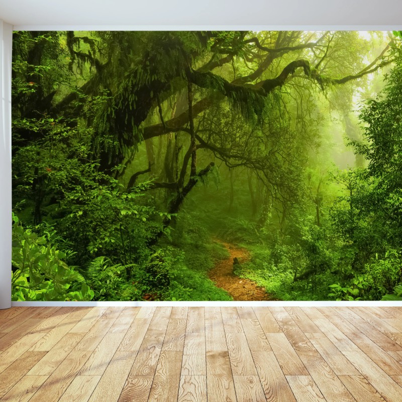 Fototapete üppiger grüner waldpfad