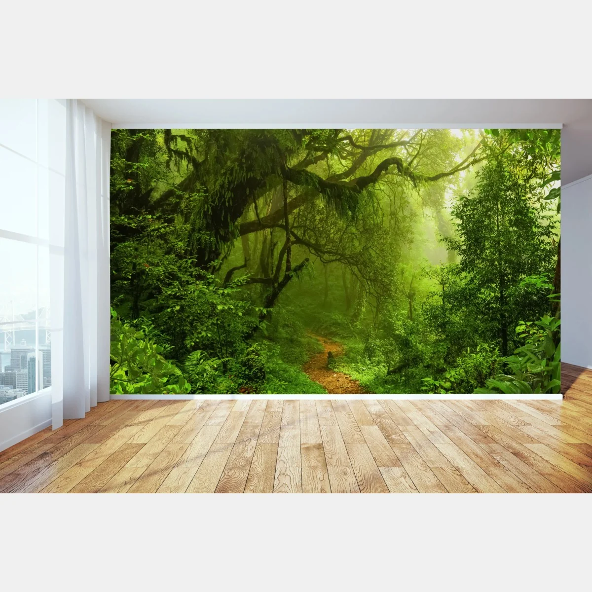 Fototapete üppiger grüner waldpfad – Wallnifity® Fototapete üppiger grüner waldpfad – Wallnifity®