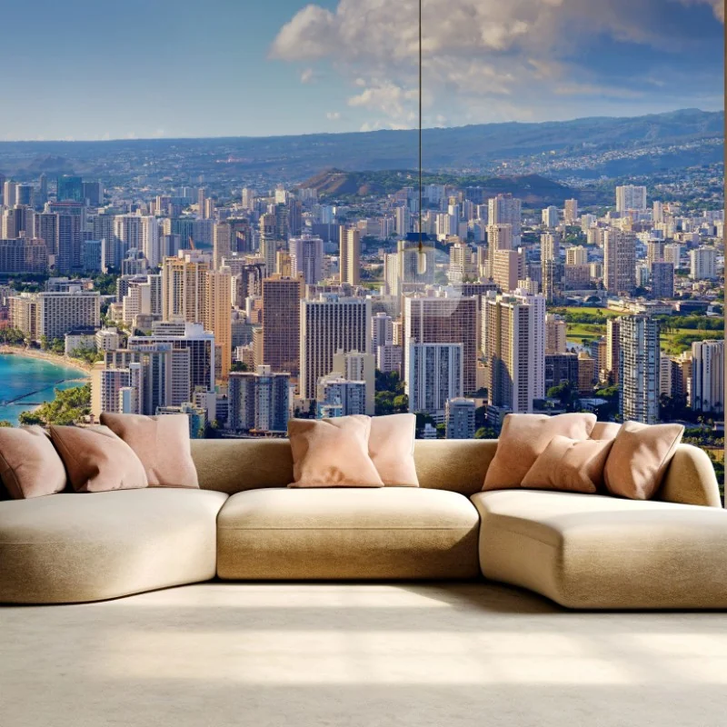 Fototapete panoramablick auf eine tropische küstenstadt – Wallnifity®