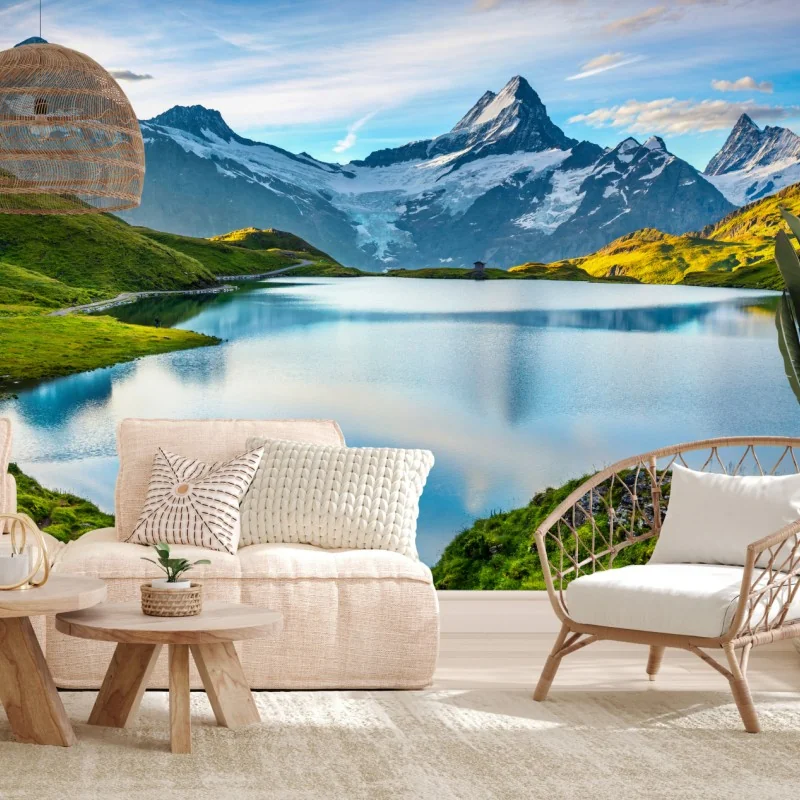 Fototapete ruhiger alpensee vor dem Wetterhorn, Schweiz