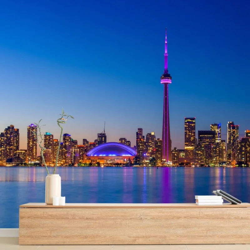 Fototapete Toronto skyline bei dämmerung – Wallnifity® Fototapete Toronto skyline bei dämmerung – Wallnifity®