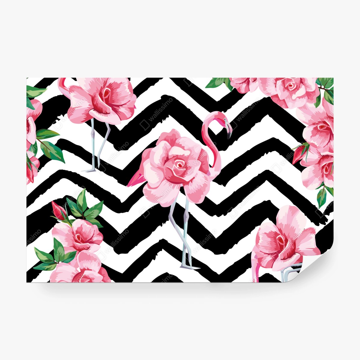 Fototapete tropisches muster mit rosa flamingo und rosen – Wallnifity® Fototapete tropisches muster mit rosa flamingo und rosen – Wallnifity®