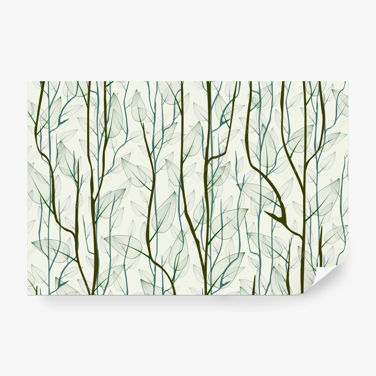 Fototapete zartes muster mit blättern und zweigen – Wallnifity®