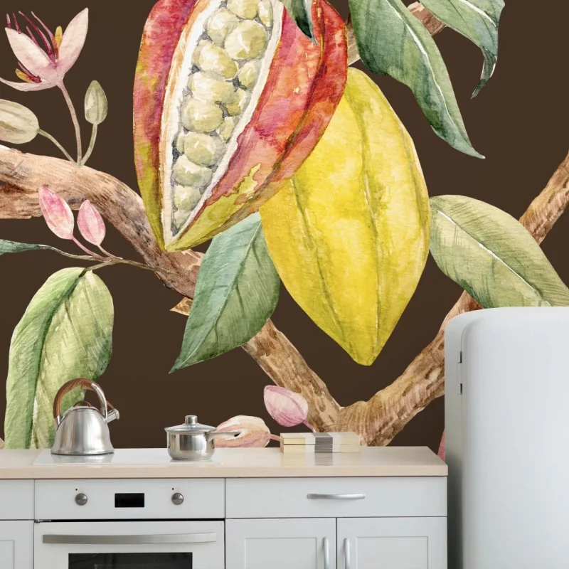 Fototapete aquarell kakaofrüchte botanisches muster