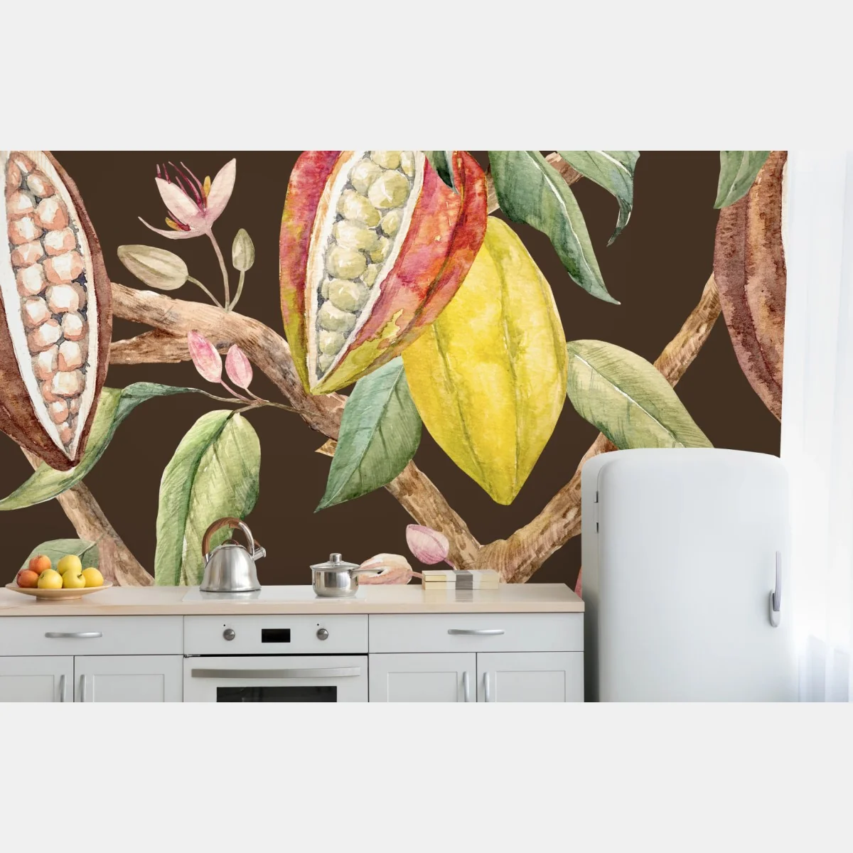Fototapete aquarell kakaofrüchte botanisches muster – Wallnifity® Fototapete aquarell kakaofrüchte botanisches muster – Wallnifity®
