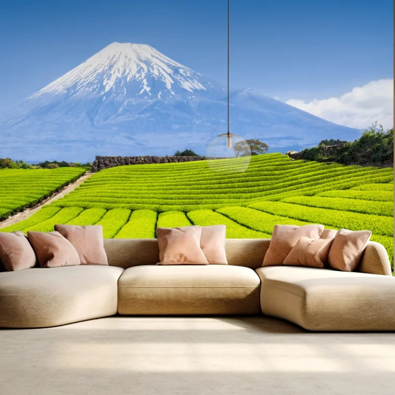 Fototapete üppige teefelder am fuß von Mount Fuji