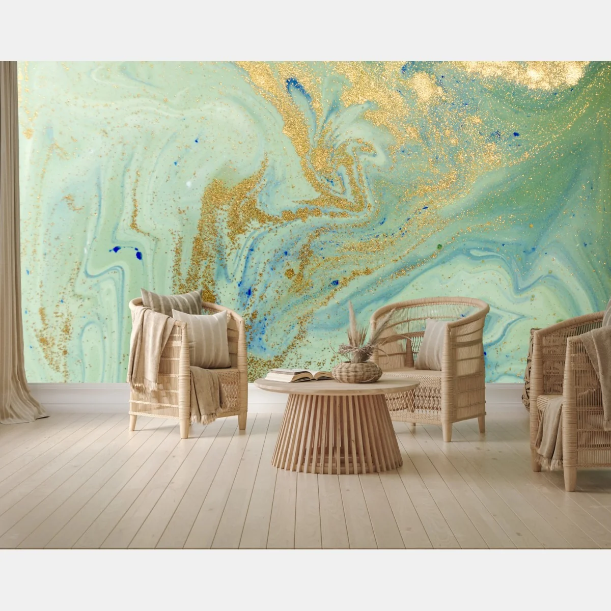 Fototapete türkiser marmor mit goldenen akzenten – Wallnifity®