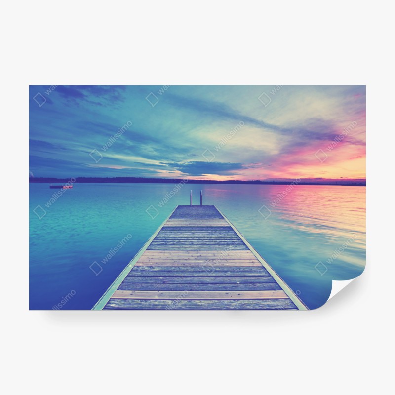 Fototapete pastellsteg am see bei sonnenuntergang