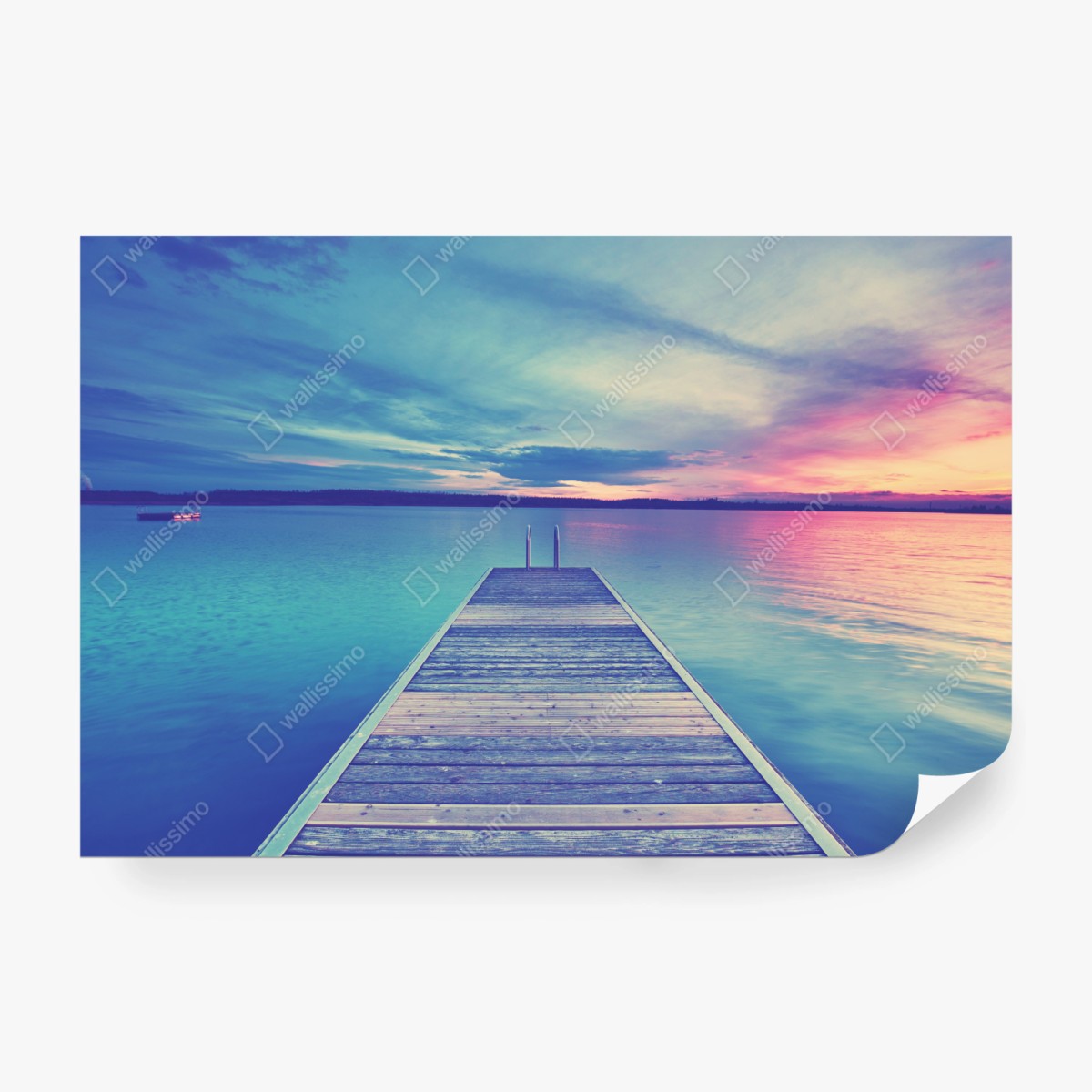 Fototapete pastellsteg am see bei sonnenuntergang – Wallnifity®