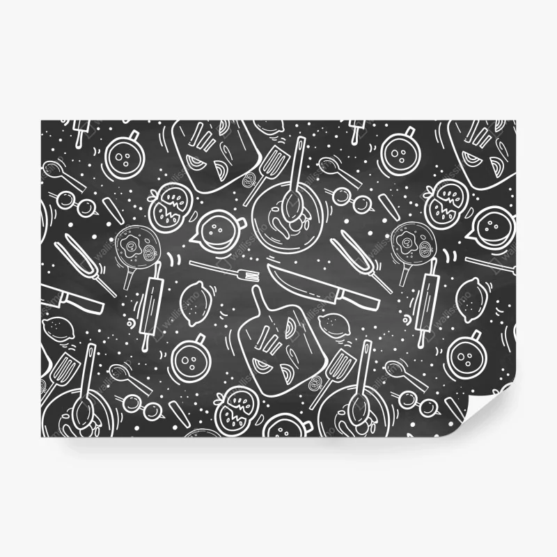 Fototapete küchen tafel-doodle-muster
