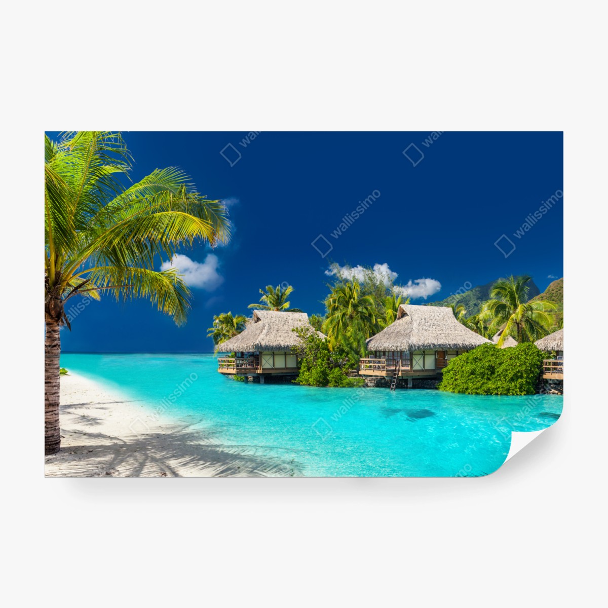 Fototapete tropische bungalows über dem wasser am türkisblauen meer – Wallnifity®