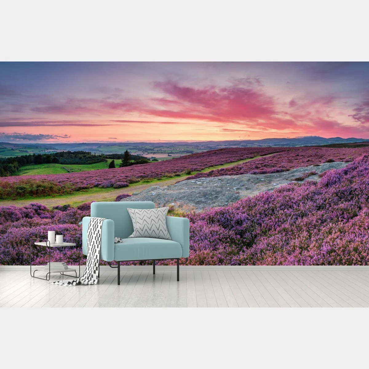 Fototapete violette heideflächen bei sonnenuntergang – Wallnifity® Fototapete violette heideflächen bei sonnenuntergang – Wallnifity®