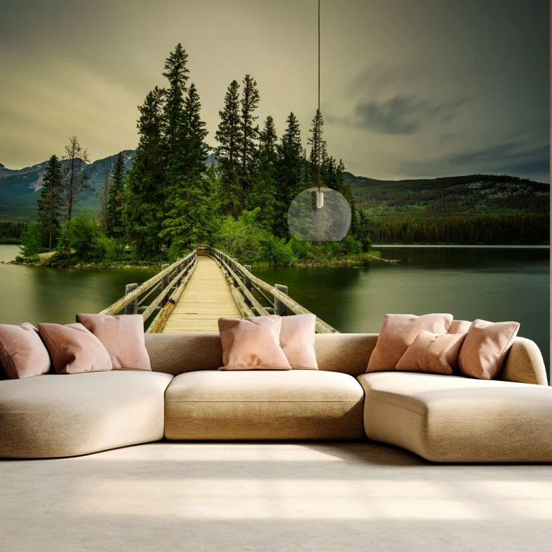 Fototapete abendlicher weg zur Pyramid Island, Jasper National Park