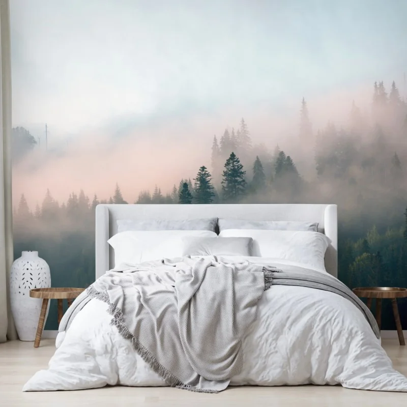 Fototapete nebliger morgenwald