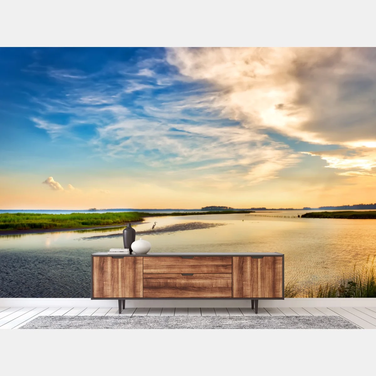 Fototapete graureiher in der Chesapeake-Bucht bei sonnenuntergang – Wallnifity®