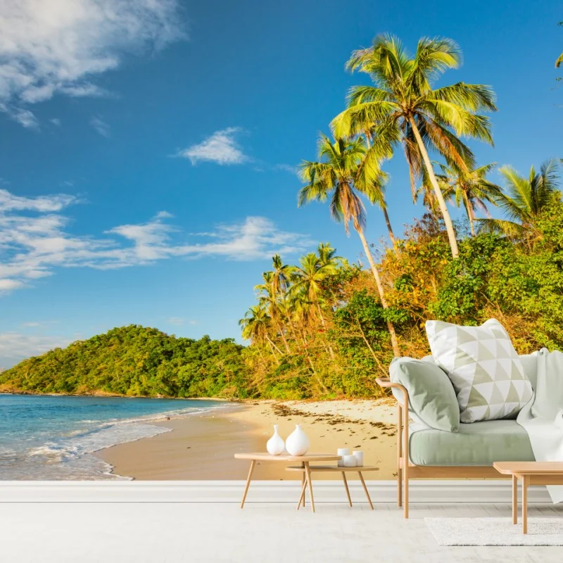 Fototapete goldener tropischer strand bei sonnenuntergang