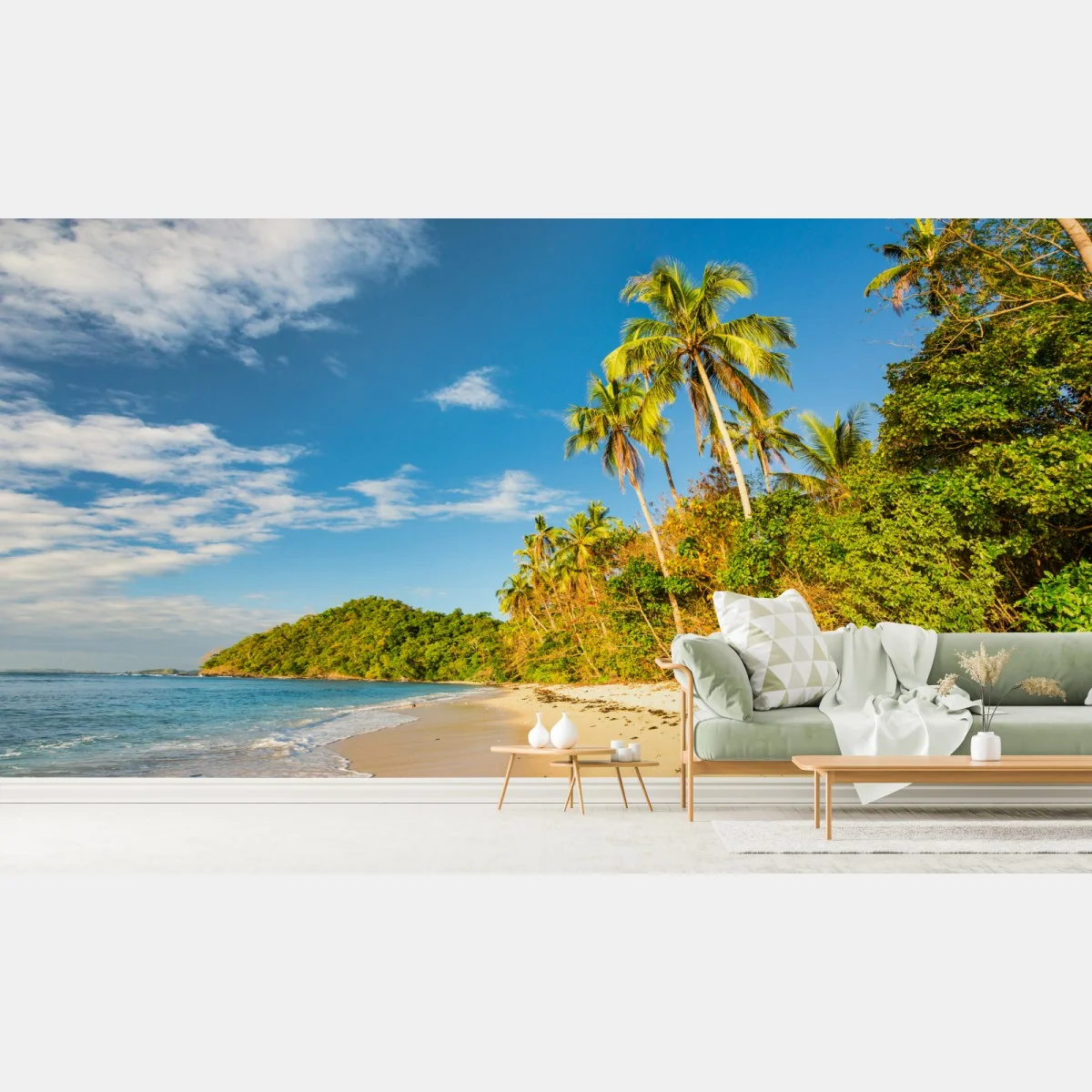 Fototapete goldener tropischer strand bei sonnenuntergang – Wallnifity® Fototapete goldener tropischer strand bei sonnenuntergang – Wallnifity®