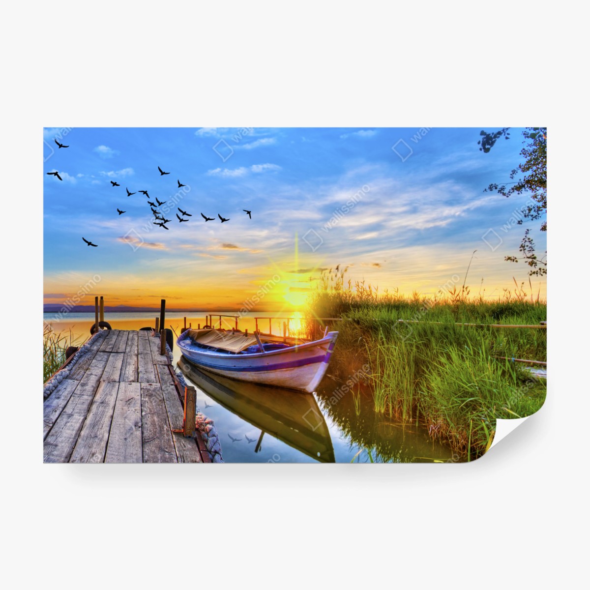 Fototapete sonnenuntergang am see mit boot am steg – Wallnifity® Fototapete sonnenuntergang am see mit boot am steg – Wallnifity®