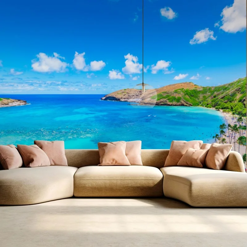 Fototapete tropische türkisfarbene bucht panorama