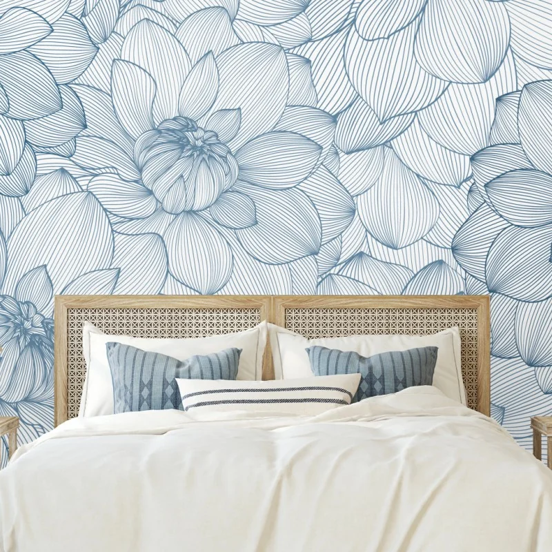 Fototapete zartes blaues blumenlinienmuster – Wallnifity® Fototapete zartes blaues blumenlinienmuster – Wallnifity®