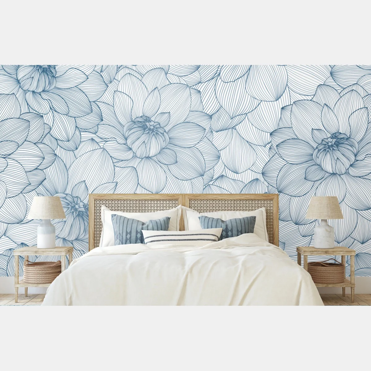 Fototapete zartes blaues blumenlinienmuster – Wallnifity® Fototapete zartes blaues blumenlinienmuster – Wallnifity®