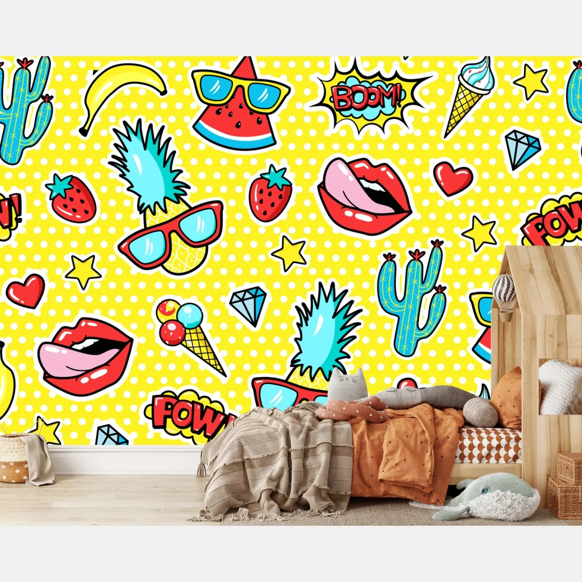 Fototapete buntes pop-art aufklebermuster – Wallnifity® Fototapete buntes pop-art aufklebermuster – Wallnifity®