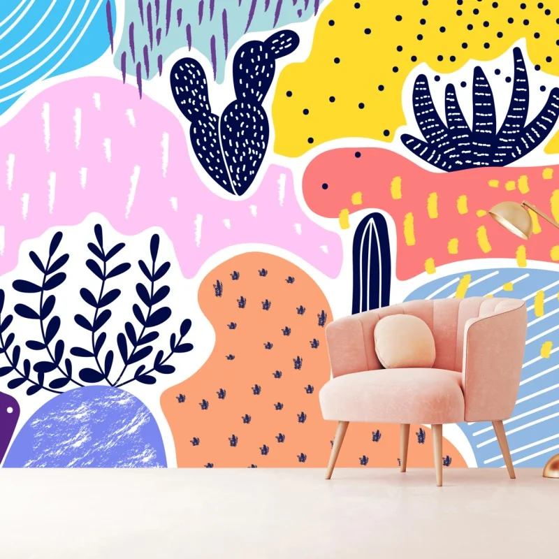 Fototapete verspieltes abstraktes botanikmuster – Wallnifity® Fototapete verspieltes abstraktes botanikmuster – Wallnifity®
