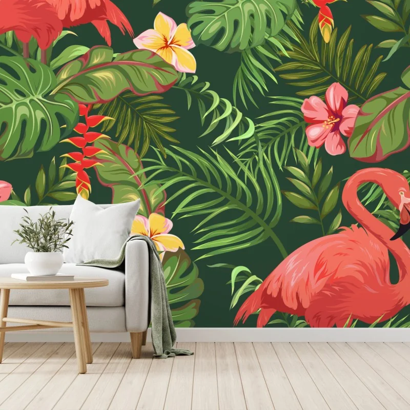 Fototapete tropisches flamingo-muster