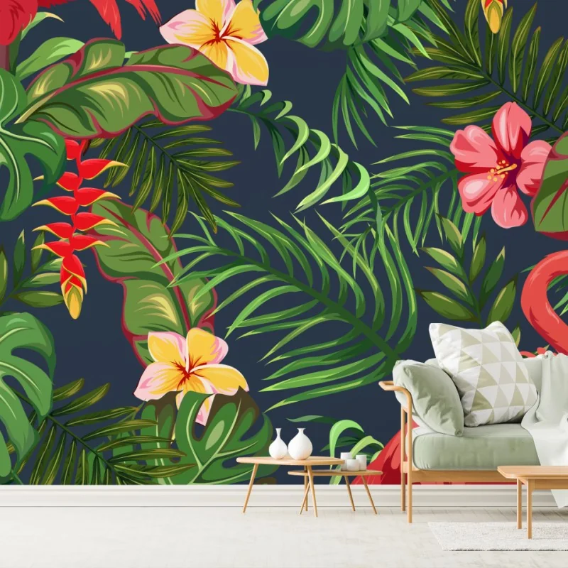 Fototapete tropisches flamingo botanisches design – Wallnifity® Fototapete tropisches flamingo botanisches design – Wallnifity®