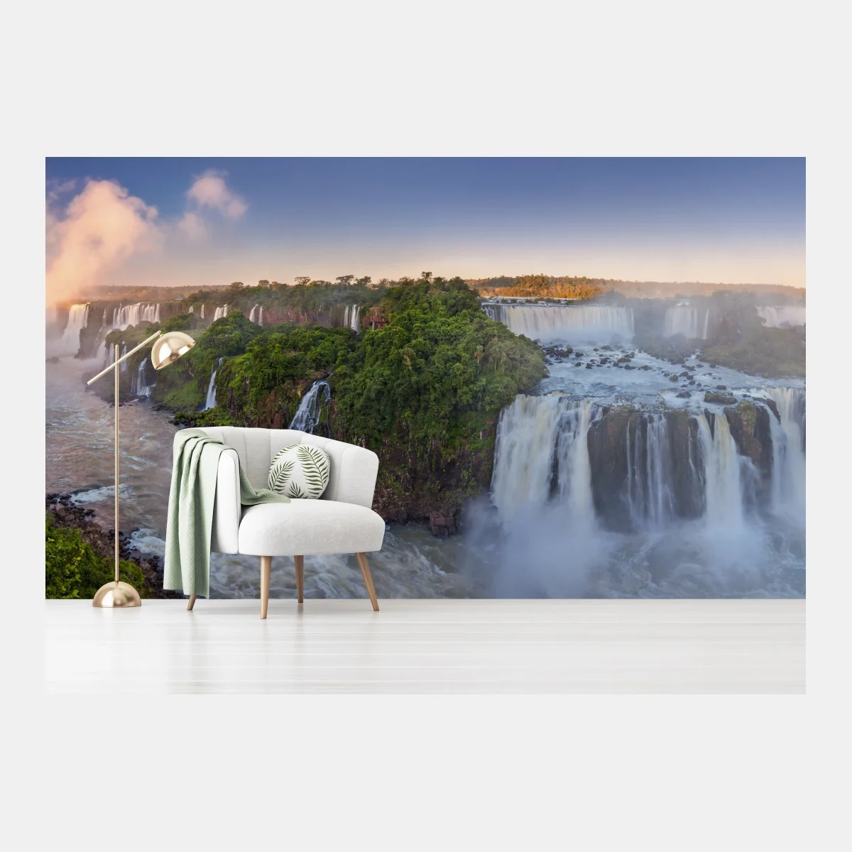 Fototapete neblige panorama der wasserfälle im üppigen wald – Wallnifity® Fototapete neblige panorama der wasserfälle im üppigen wald – Wallnifity®