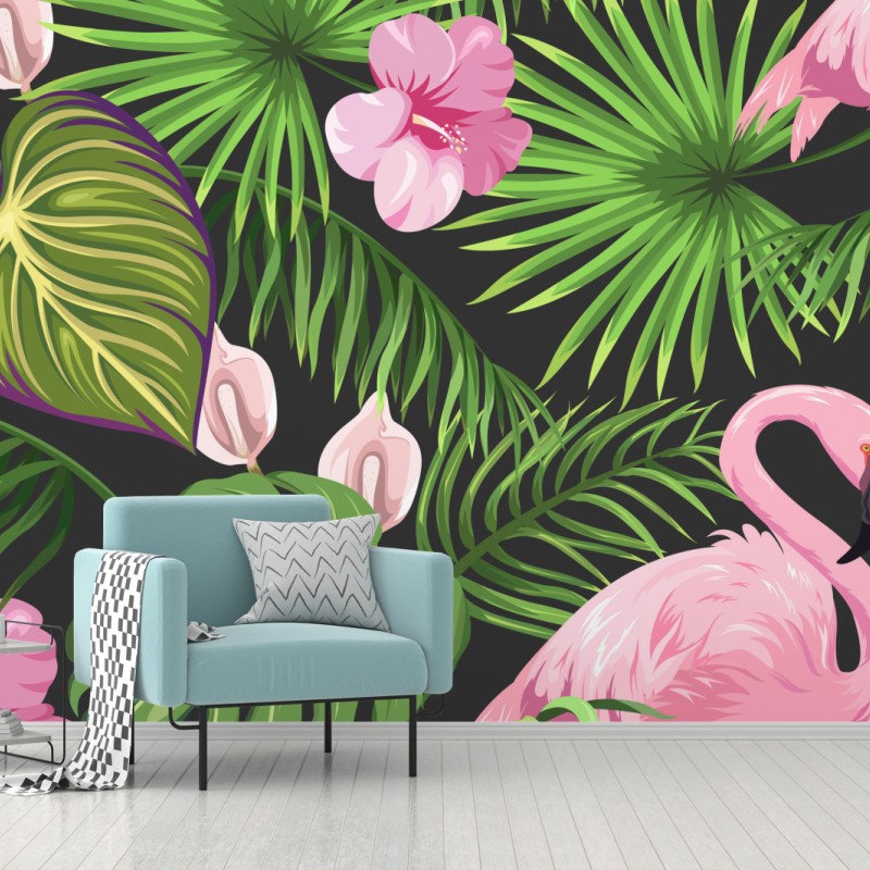 Fototapete rosa flamingo tropenmuster