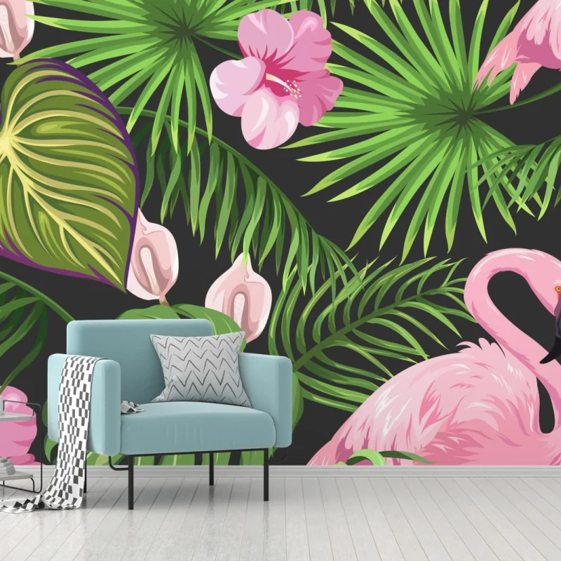 Fototapete rosa flamingo tropenmuster