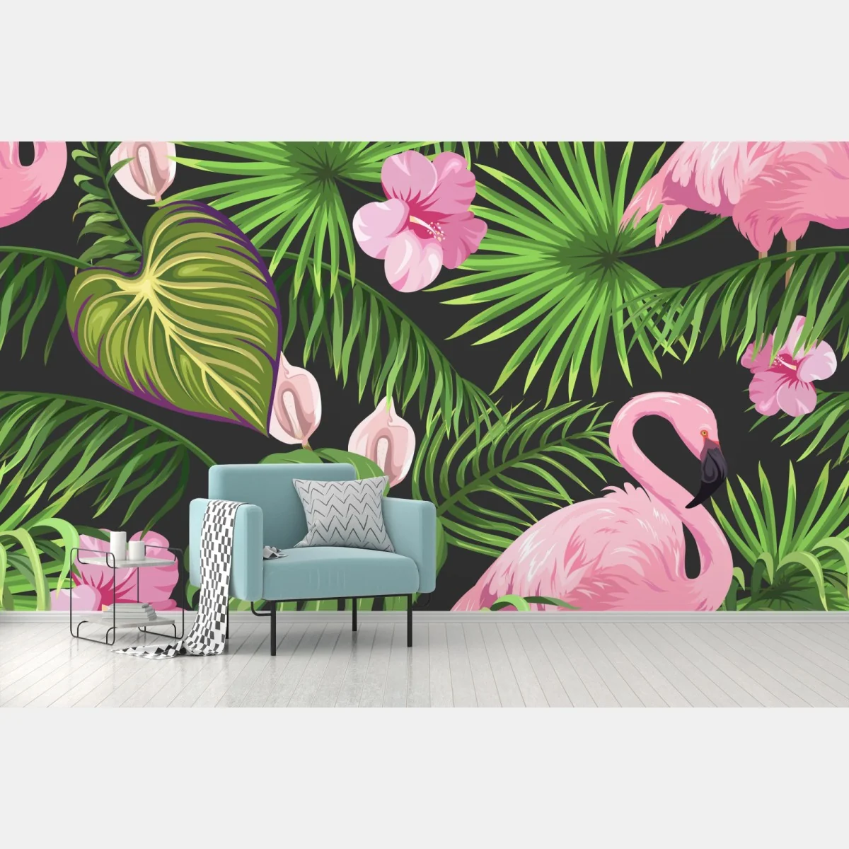 Fototapete rosa flamingo tropenmuster – Wallnifity®