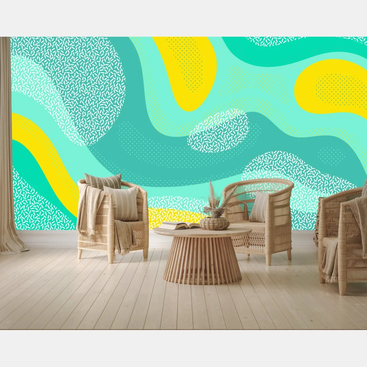 Fototapete türkis-gelbes abstraktes muster – Wallnifity®