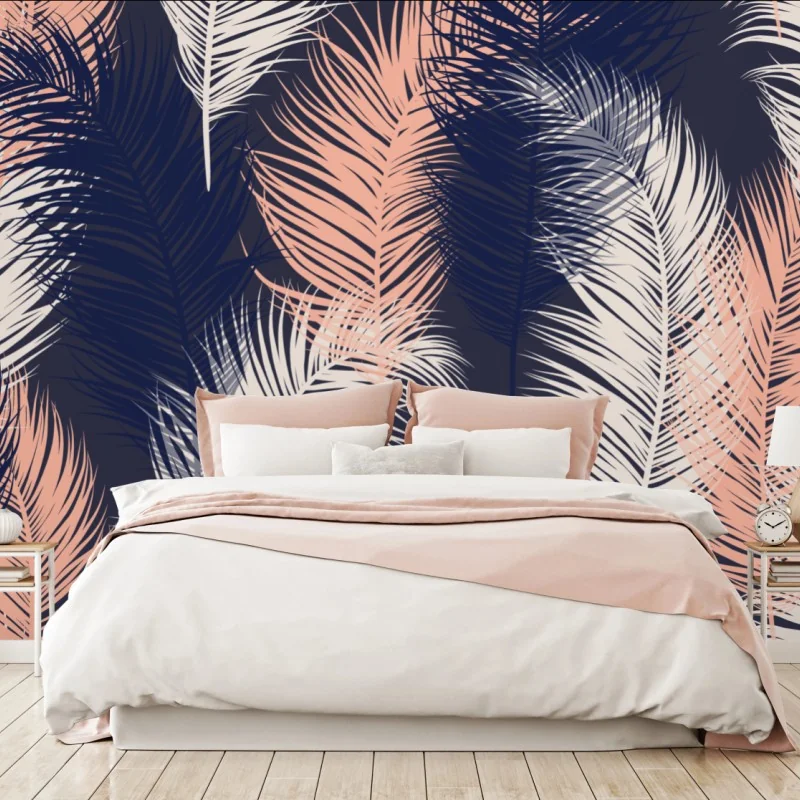 Fototapete federmuster in marineblau und rosa – Wallnifity® Fototapete federmuster in marineblau und rosa – Wallnifity®