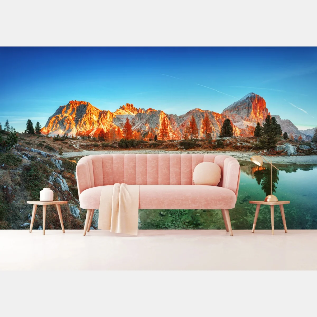 Fototapete alpiner sonnenaufgang über bergsee – Wallnifity®