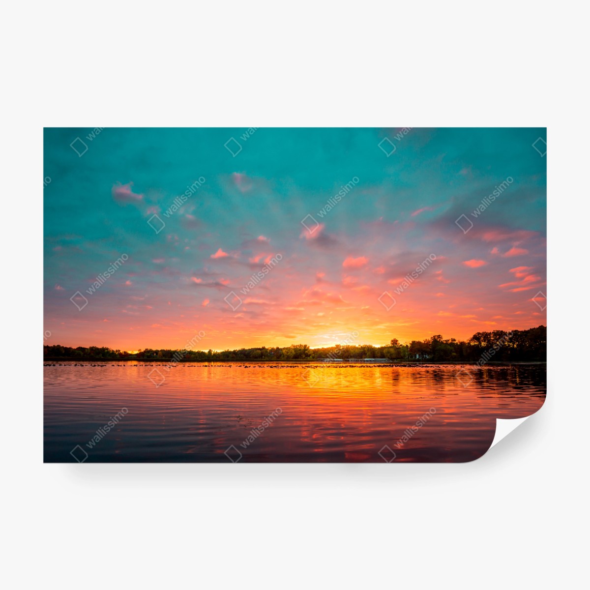 Fototapete türkisfarbener sonnenuntergang über ruhigem see – Wallnifity®