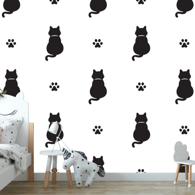 Fototapete muster mit schwarzen katzensilhouetten – Wallnifity® Fototapete muster mit schwarzen katzensilhouetten – Wallnifity®