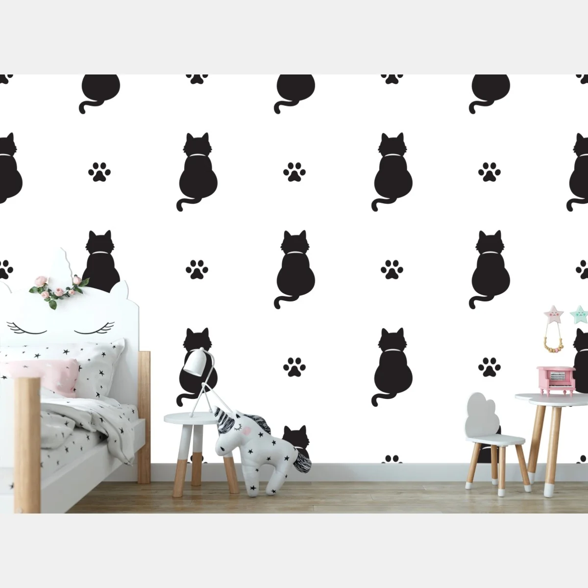 Fototapete muster mit schwarzen katzensilhouetten – Wallnifity® Fototapete muster mit schwarzen katzensilhouetten – Wallnifity®