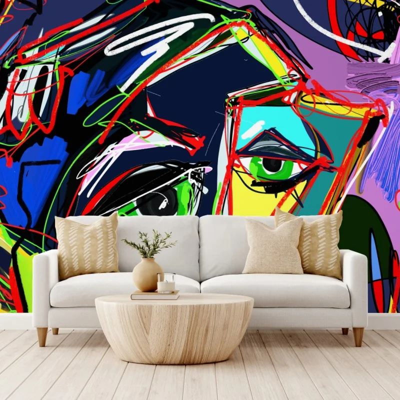 Fototapete farbenfrohes abstraktes gesichtsporträt – Wallnifity®